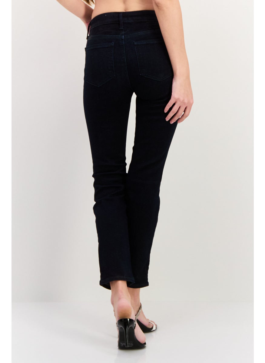 Women Petite Washed Slim Fit Mid Rise Stretchable Denim, Dark Blue