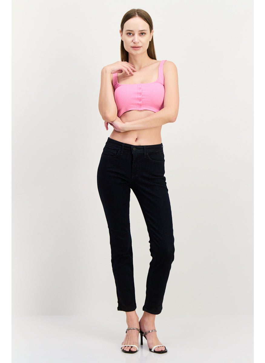 Women Petite Washed Slim Fit Mid Rise Stretchable Denim, Dark Blue