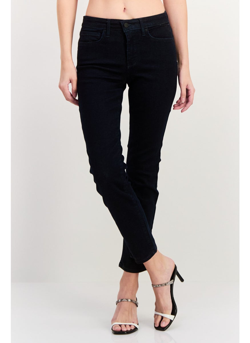 Women Petite Washed Slim Fit Mid Rise Stretchable Denim, Dark Blue