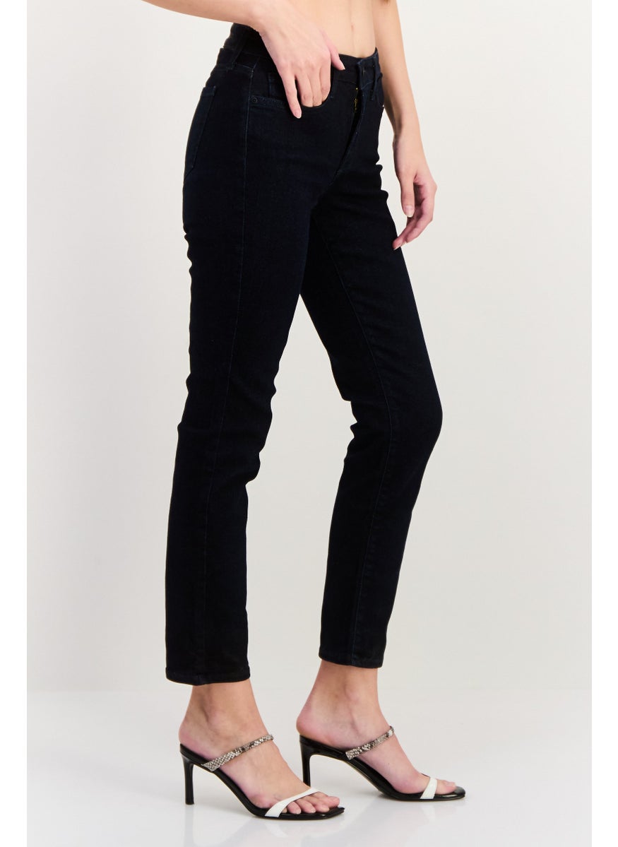 Women Petite Washed Slim Fit Mid Rise Stretchable Denim, Dark Blue
