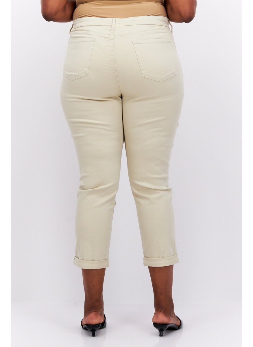 Women Regular Fit Plain Stretchable Jeans, Beige
