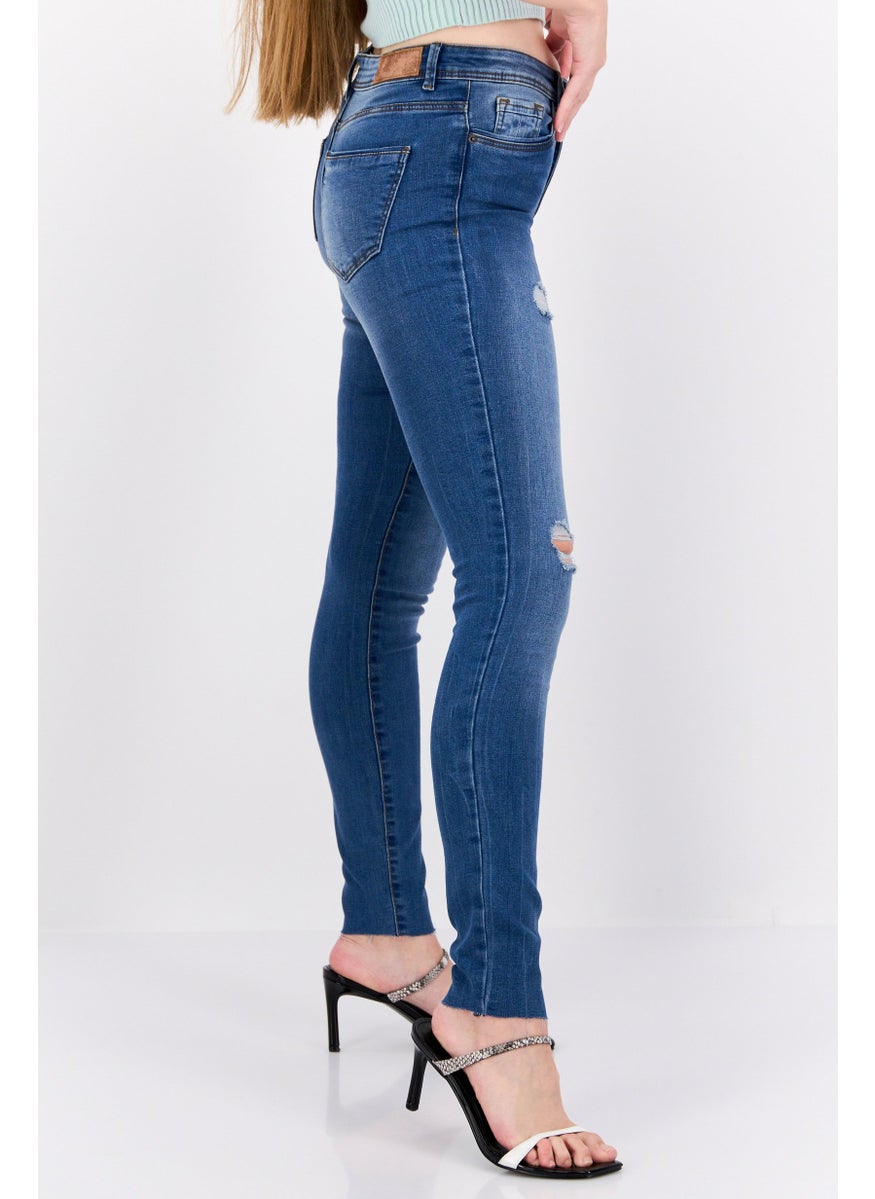 Women Slim Fit Rip Stretchable Denim Jeans, Blue