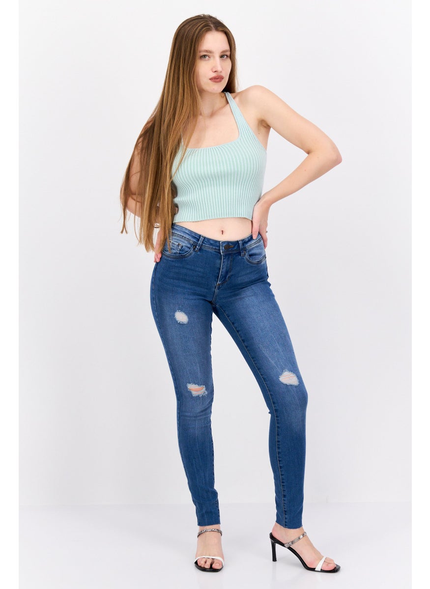 Women Slim Fit Rip Stretchable Denim Jeans, Blue