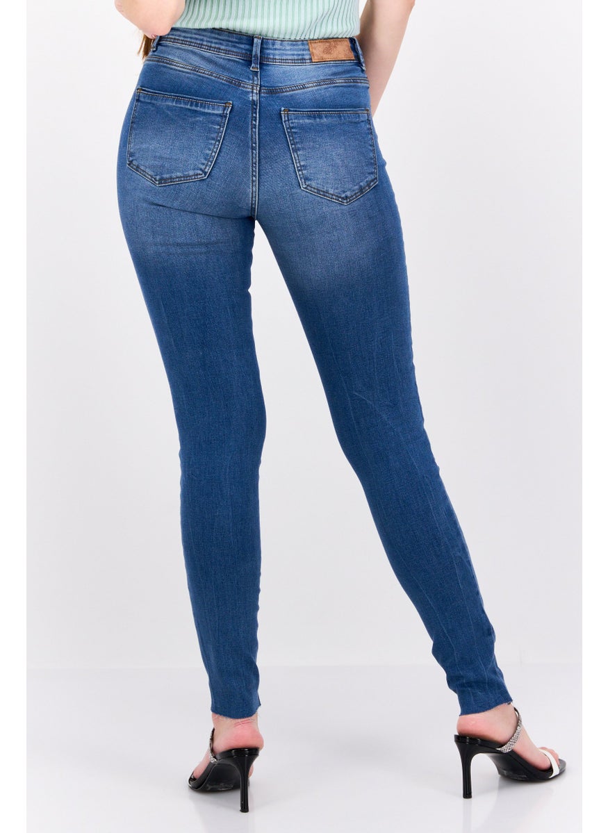 Women Slim Fit Rip Stretchable Denim Jeans, Blue