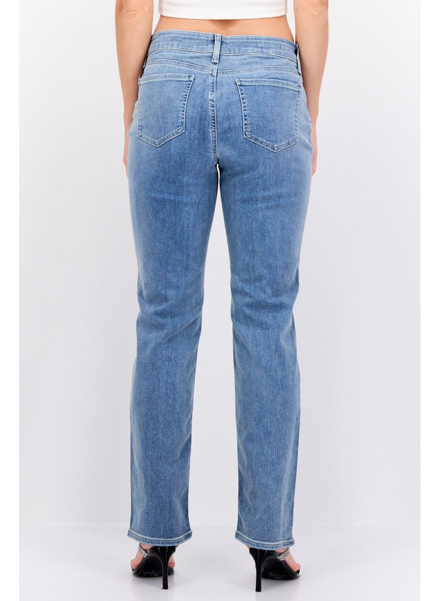Women Regular Fit High Rise Straight Leg Washed Jeans, Blue
