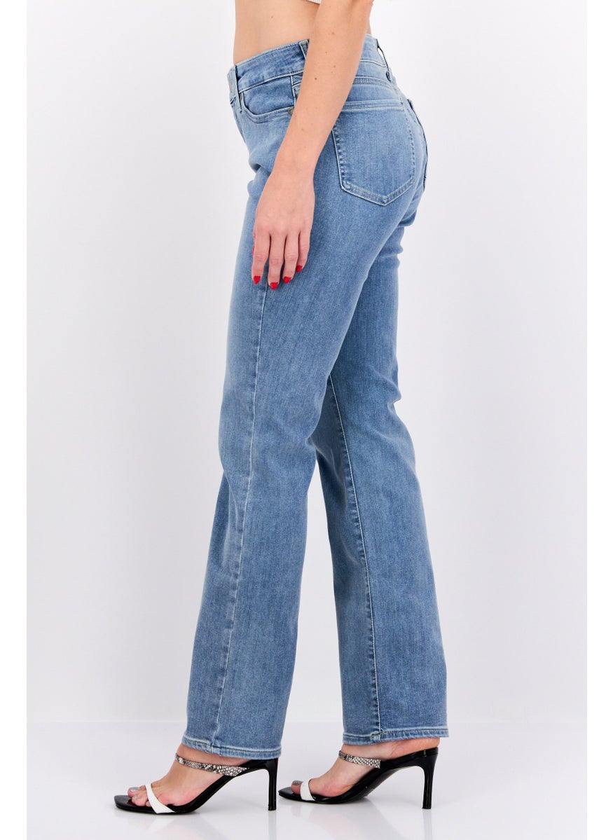 Women Regular Fit High Rise Straight Leg Washed Jeans, Blue