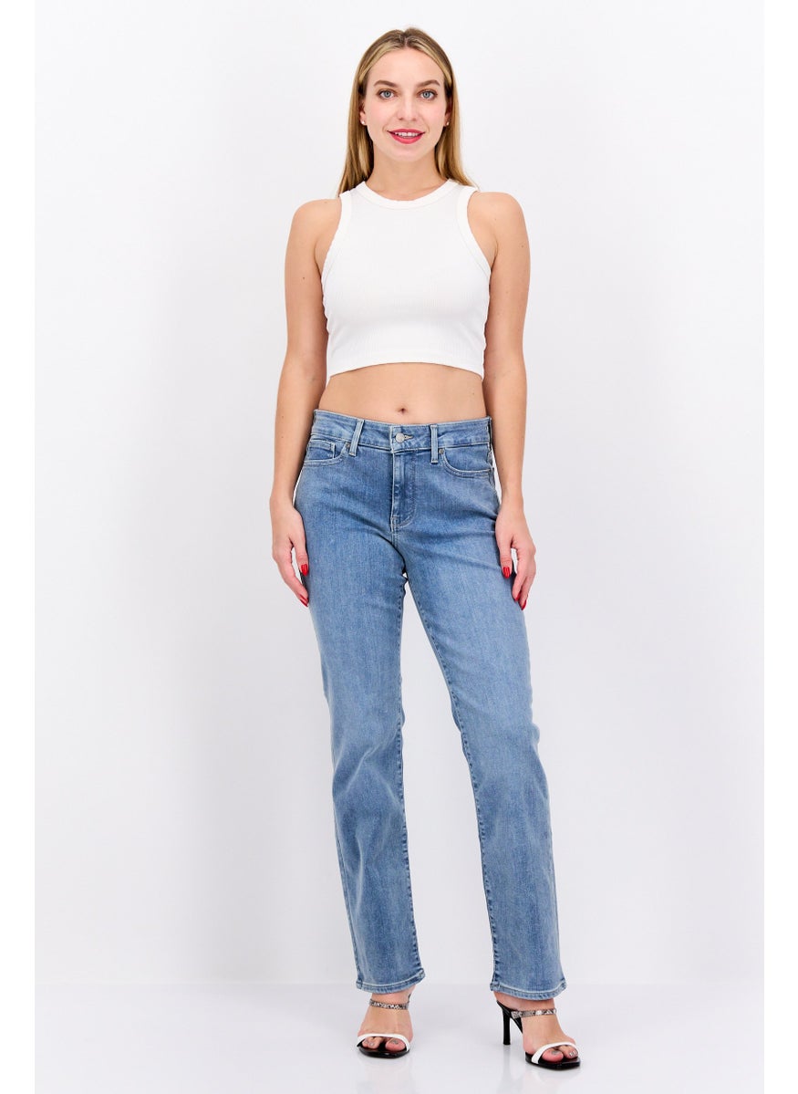 Women Regular Fit High Rise Straight Leg Washed Jeans, Blue