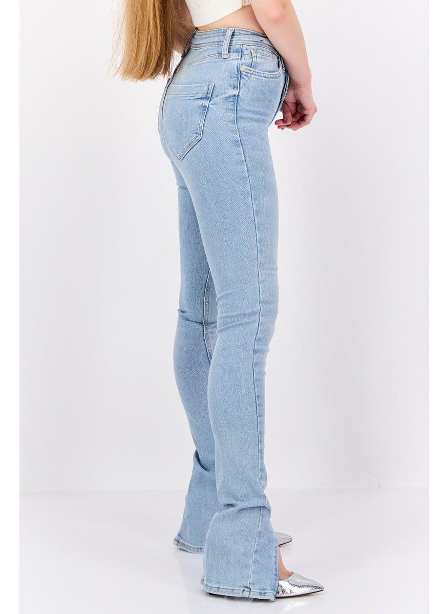 Women High Rise Light Wash Skinny Long Jeans, Light Blue