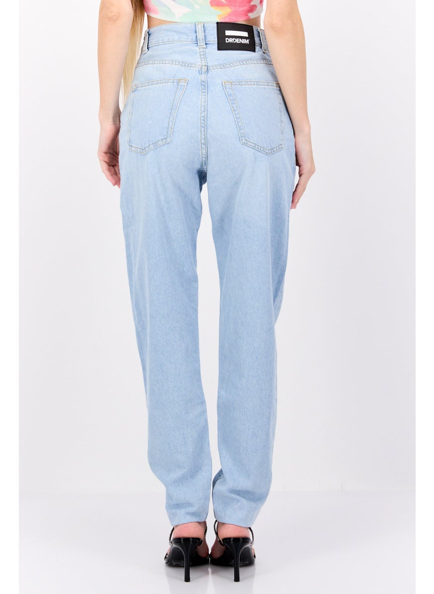 Women Regular Fit Washed Denim Jeans, Light Blue