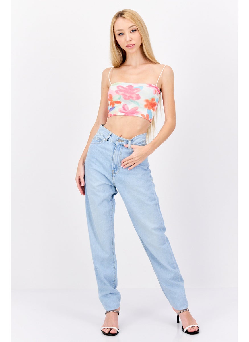 Women Regular Fit Washed Denim Jeans, Light Blue