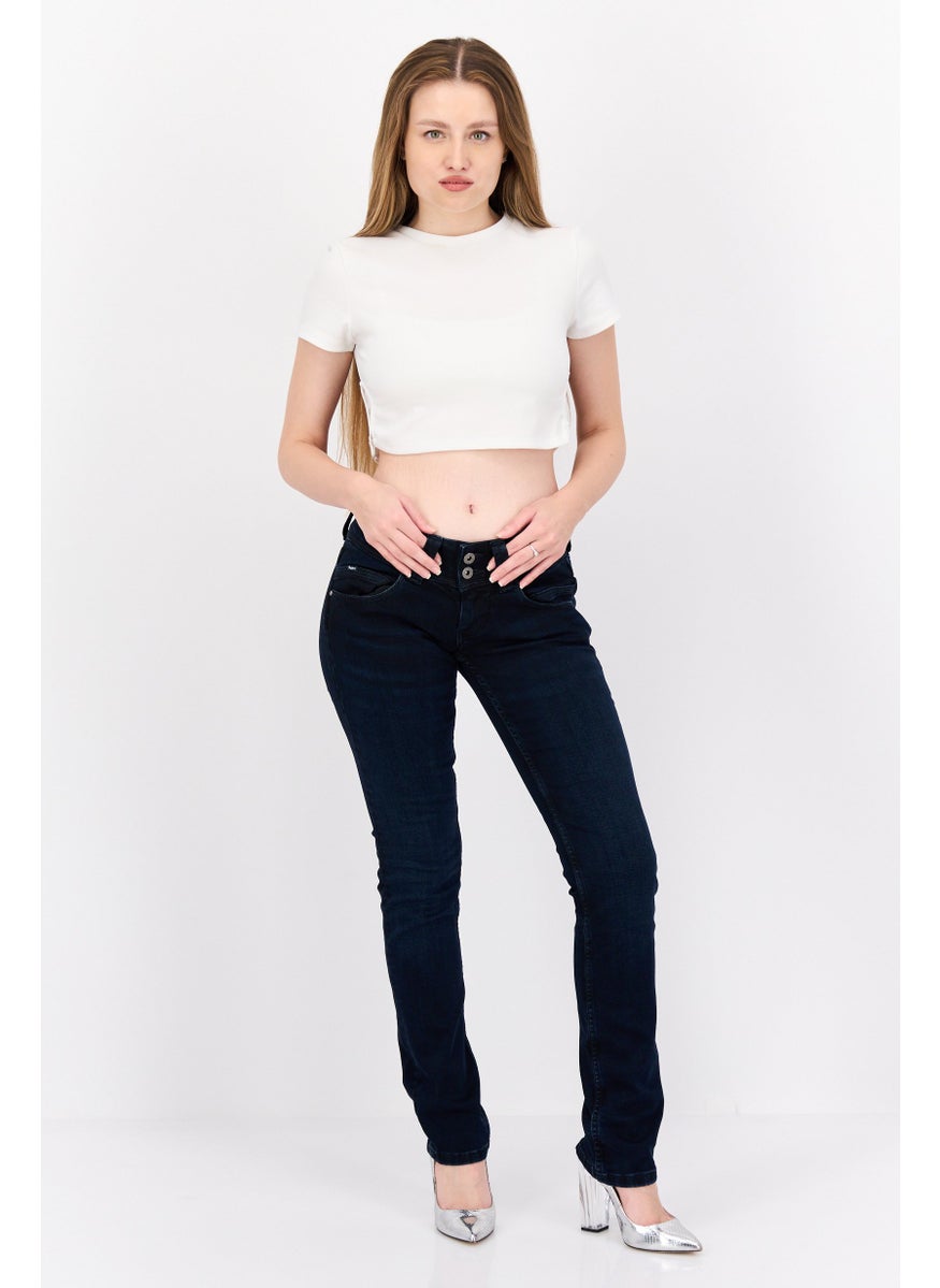 Women Straight Fit Solid Stretchable Jeans, Navy