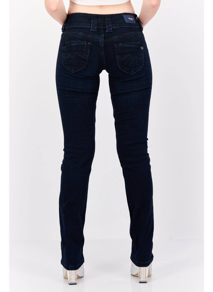 Women Straight Fit Solid Stretchable Jeans, Navy