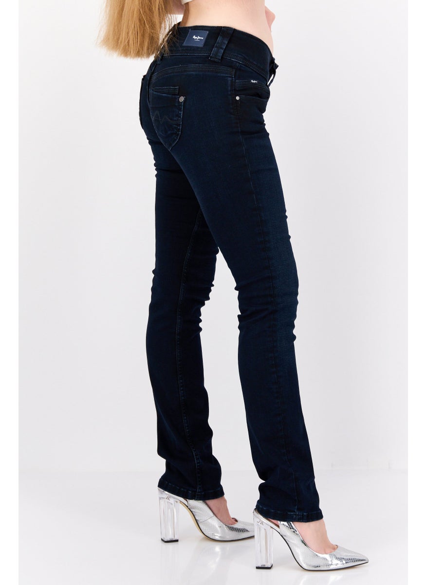 Women Straight Fit Solid Stretchable Jeans, Navy