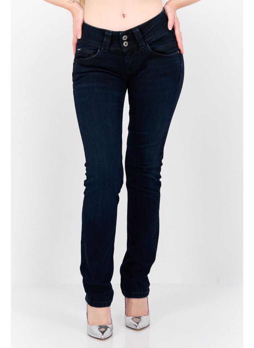 Women Straight Fit Solid Stretchable Jeans, Navy