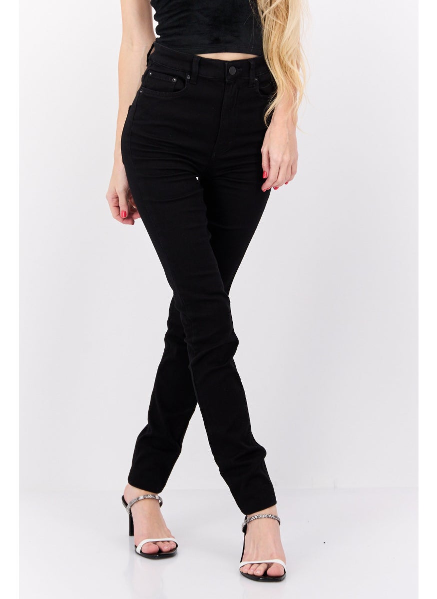 Women Skinny Fit High Rise Straight Leg Stretch Jeans, Black