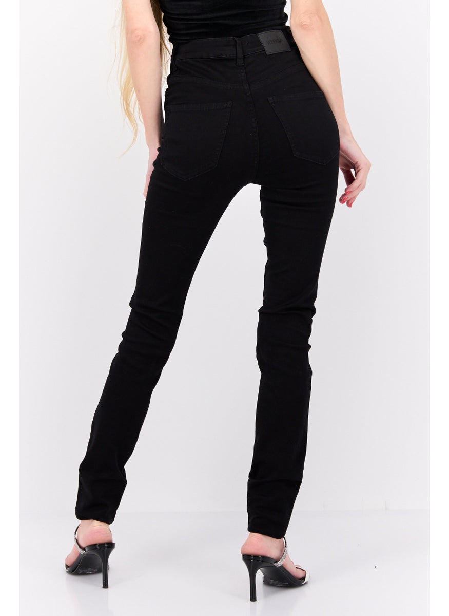 Women Skinny Fit High Rise Straight Leg Stretch Jeans, Black