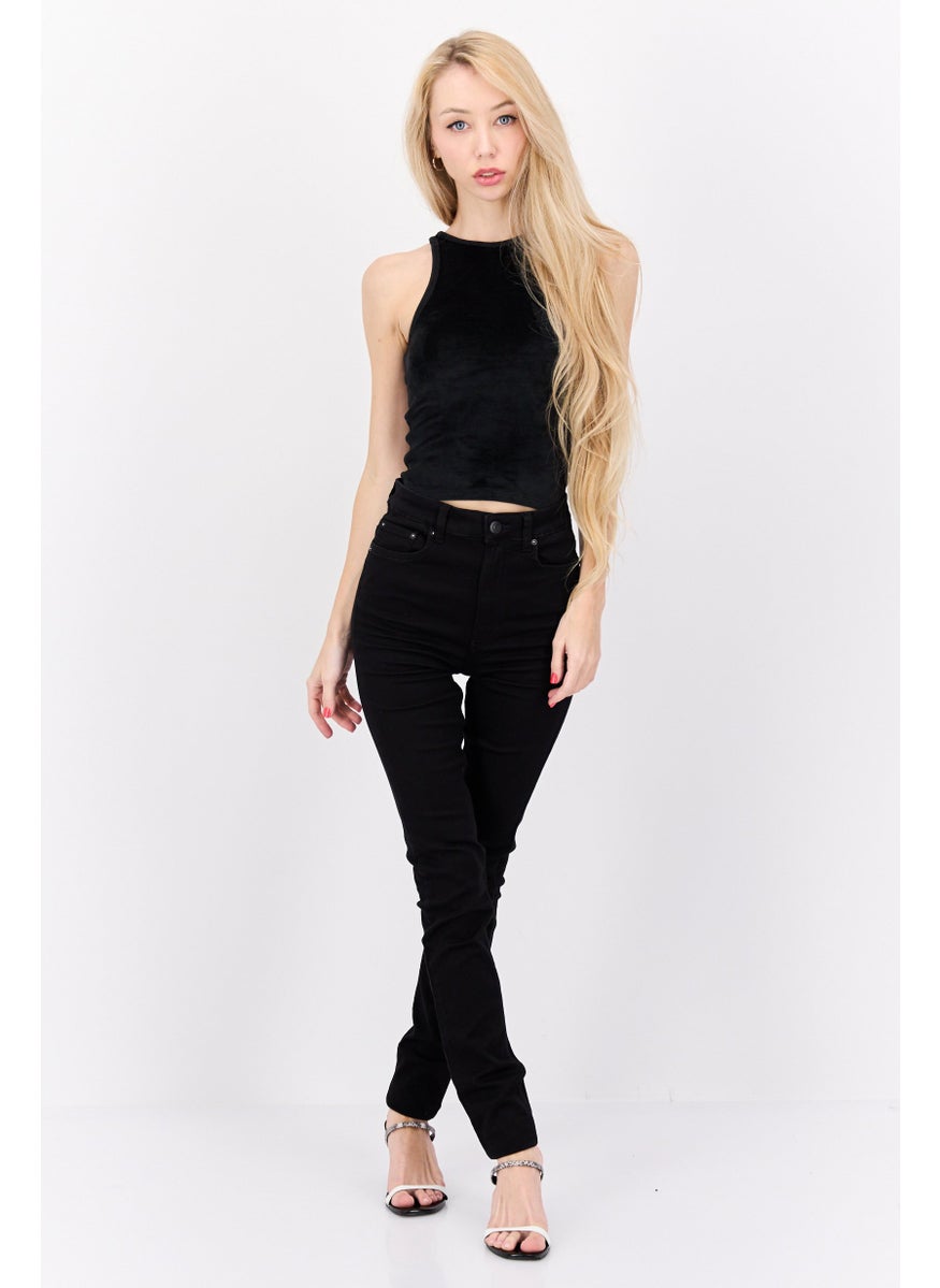 Women Skinny Fit High Rise Straight Leg Stretch Jeans, Black