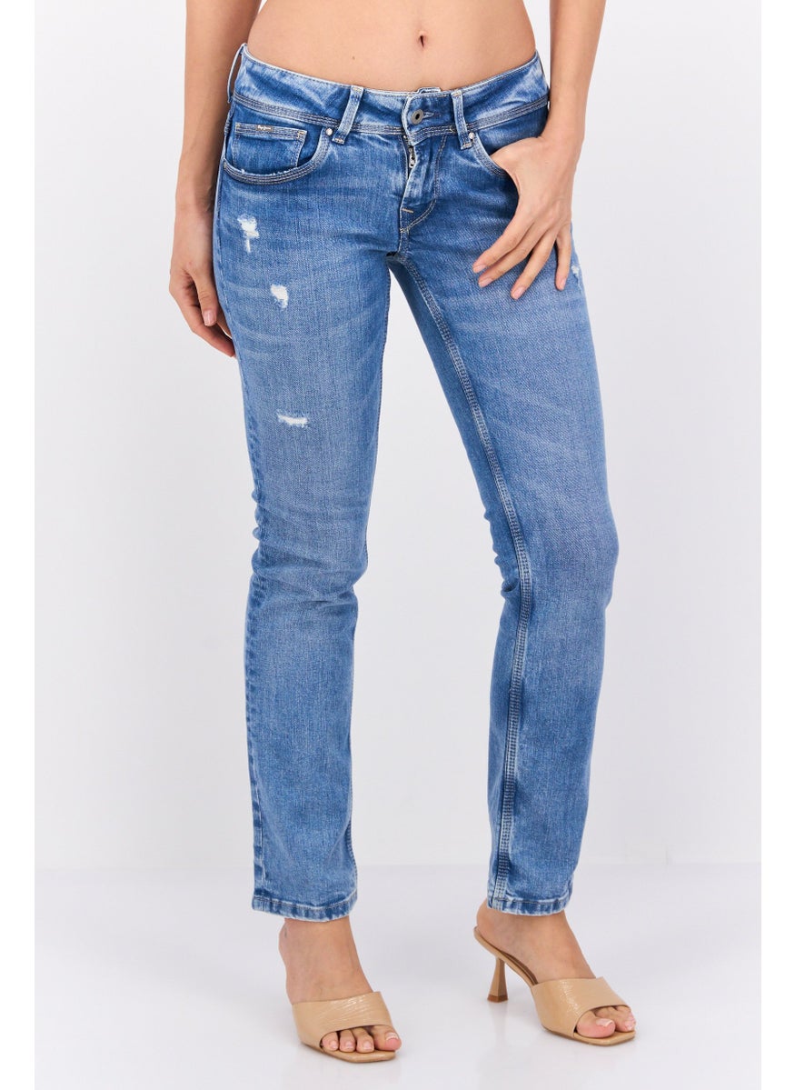 Women Straight Fit Washed Stretchable Jeans, Blue