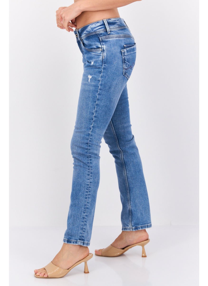 Women Straight Fit Washed Stretchable Jeans, Blue