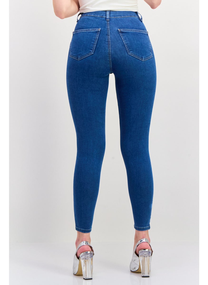 Women  Skinny Fit Washed Stretchable Jeans, Blue