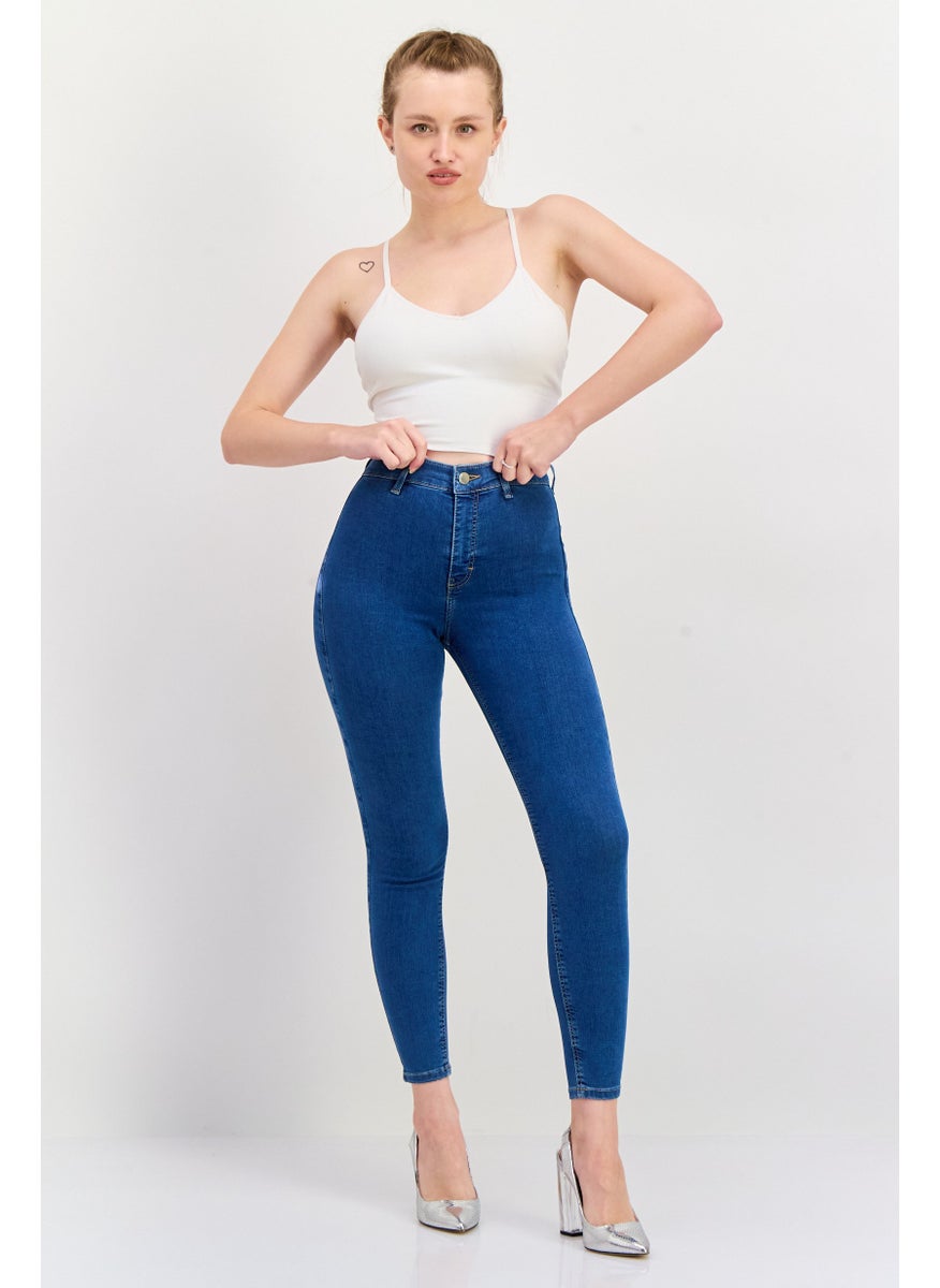 Women  Skinny Fit Washed Stretchable Jeans, Blue