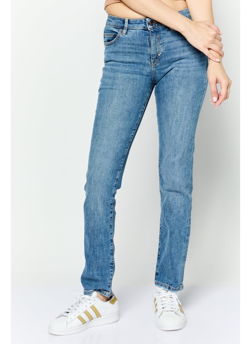 Women Straight Fit Washed Stretchable Jeans, Blue
