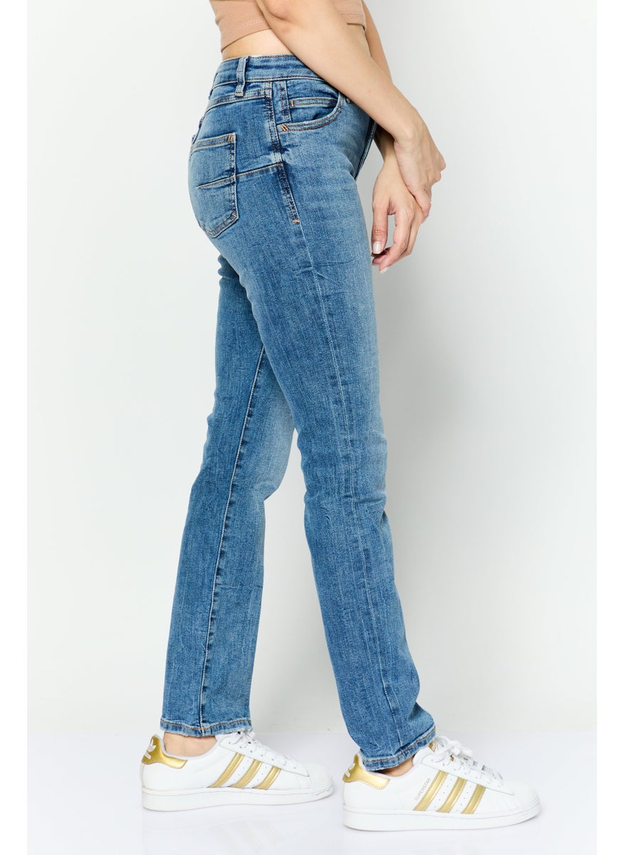 Women Straight Fit Washed Stretchable Jeans, Blue
