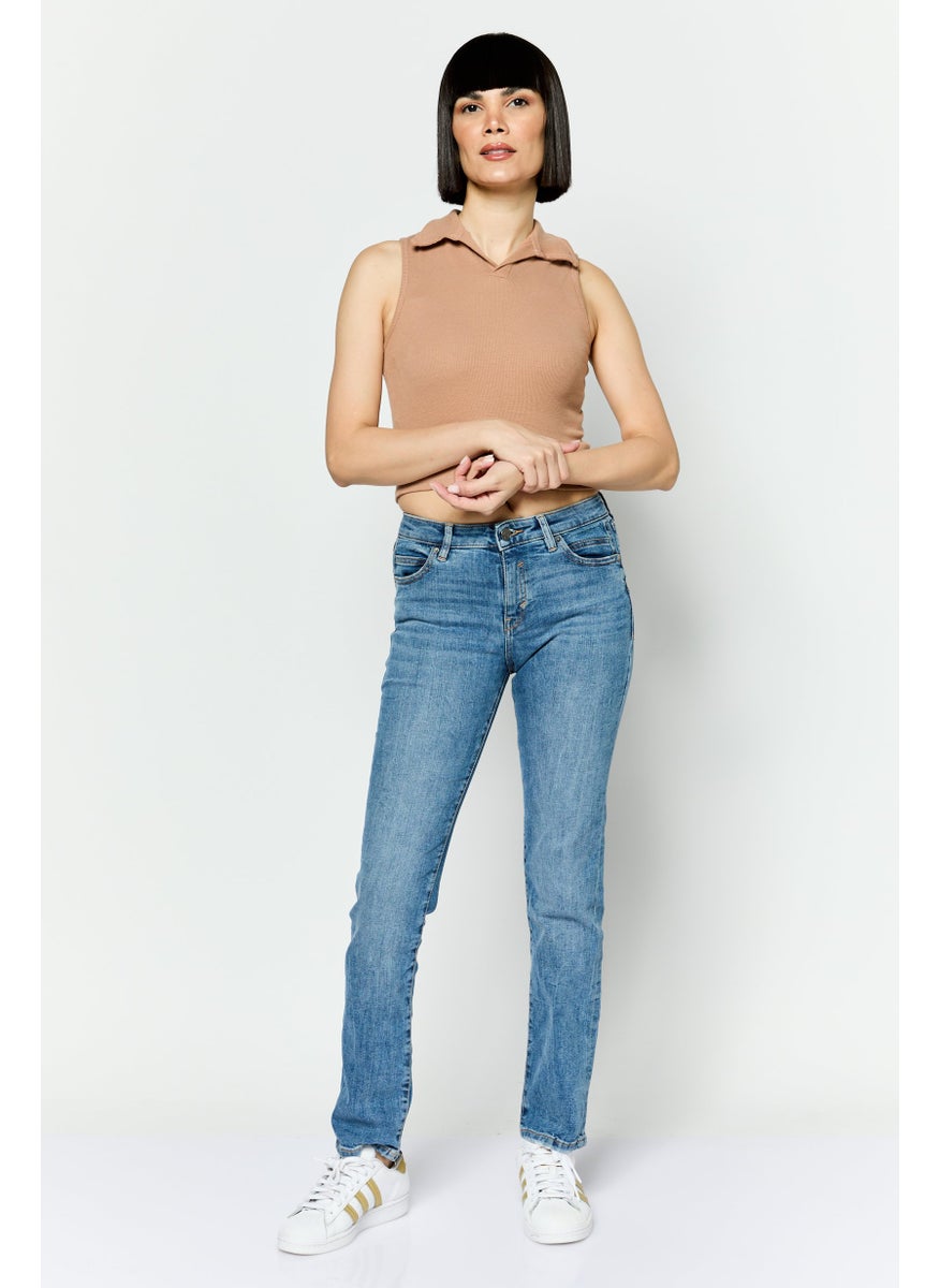 Women Straight Fit Washed Stretchable Jeans, Blue