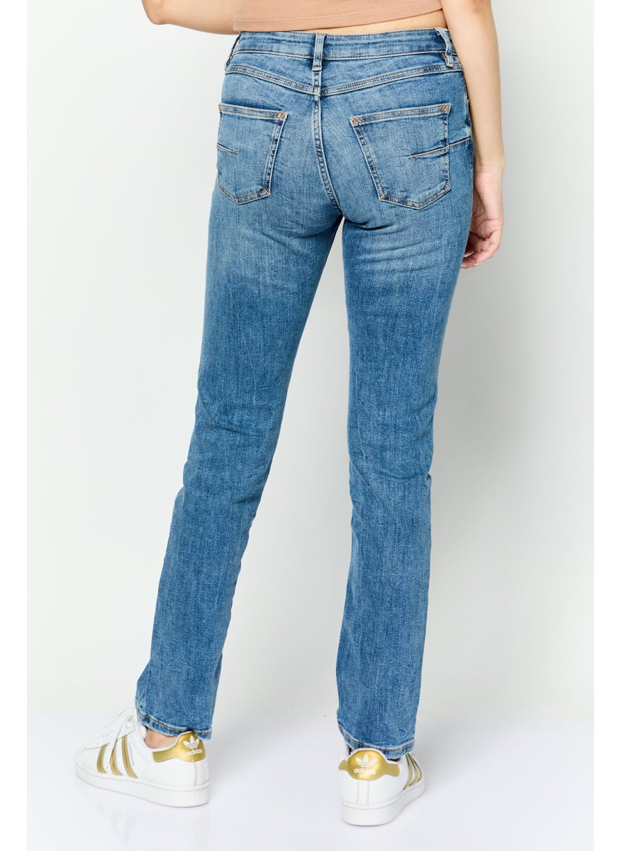 Women Straight Fit Washed Stretchable Jeans, Blue