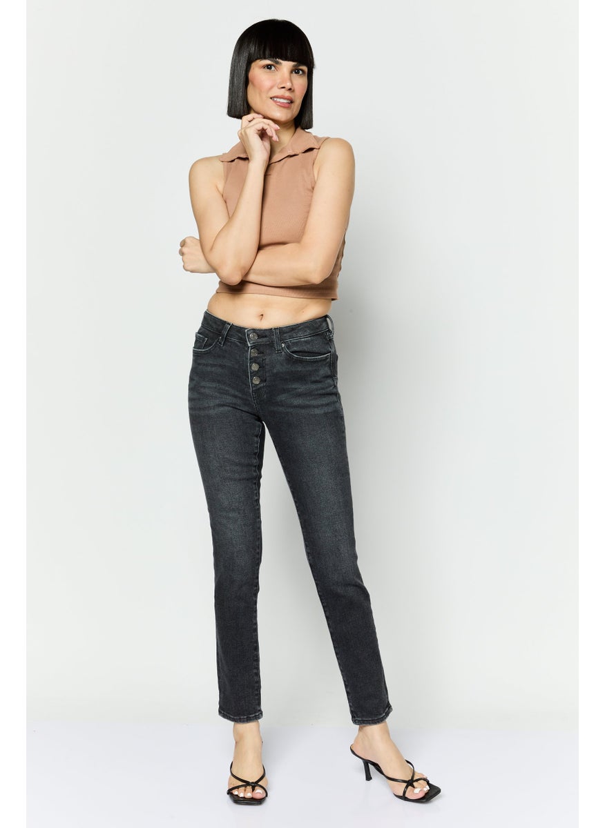 Women Slim Fit Washed Stretchable Jeans, Black