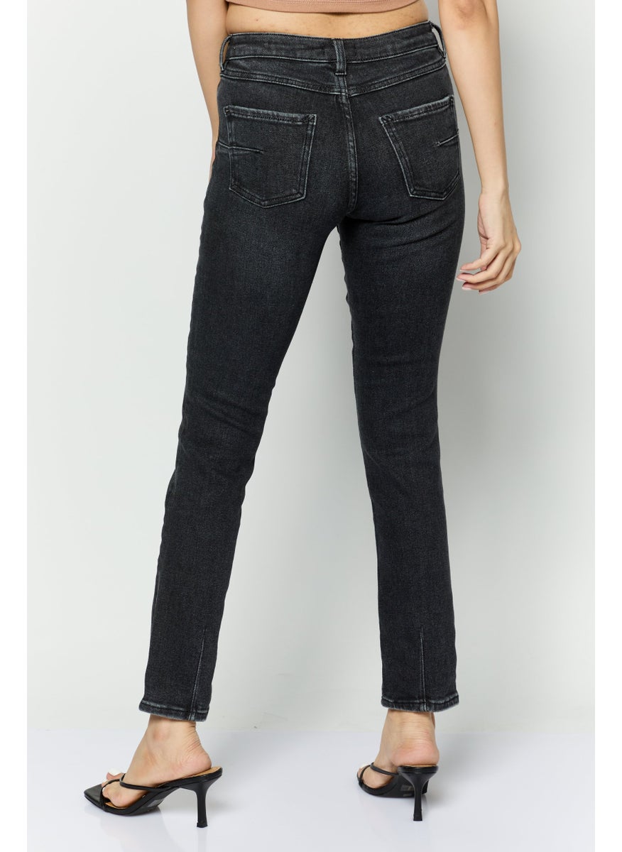 Women Slim Fit Washed Stretchable Jeans, Black