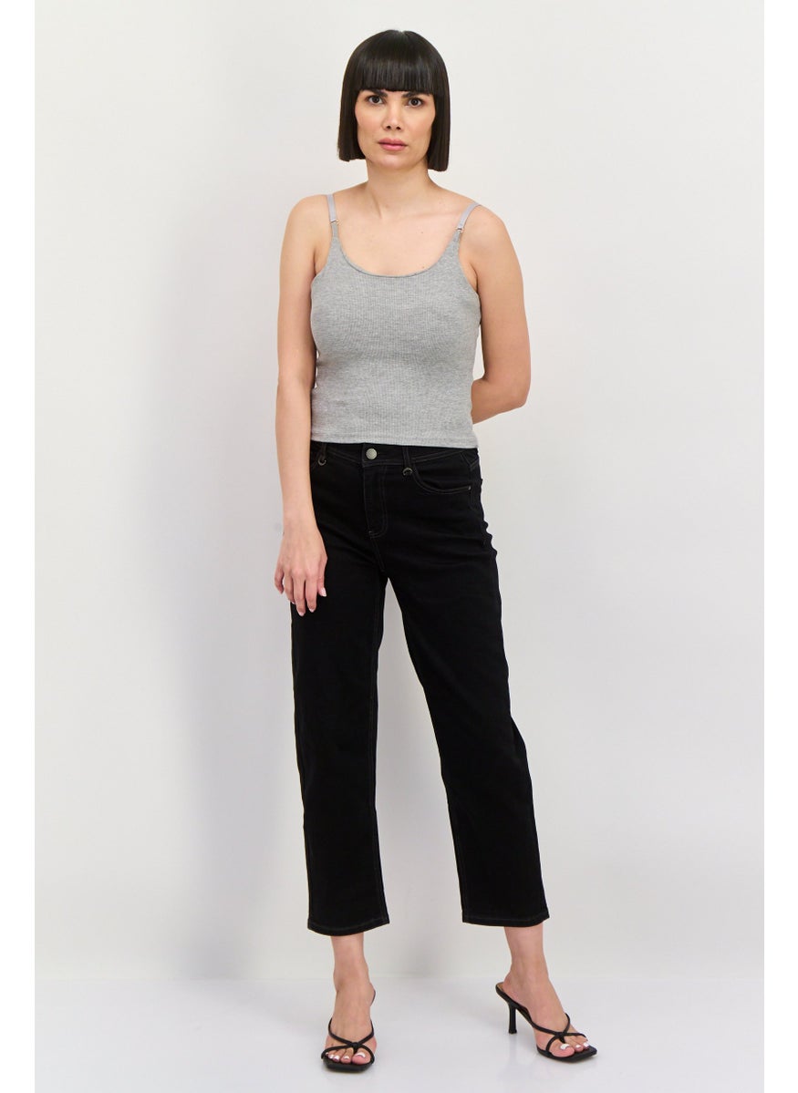 Women Boyfriend Fit Plain Stretchable Jeans, Black
