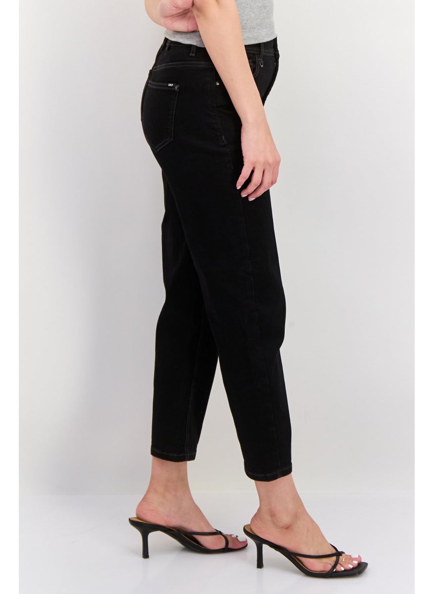 Women Boyfriend Fit Plain Stretchable Jeans, Black