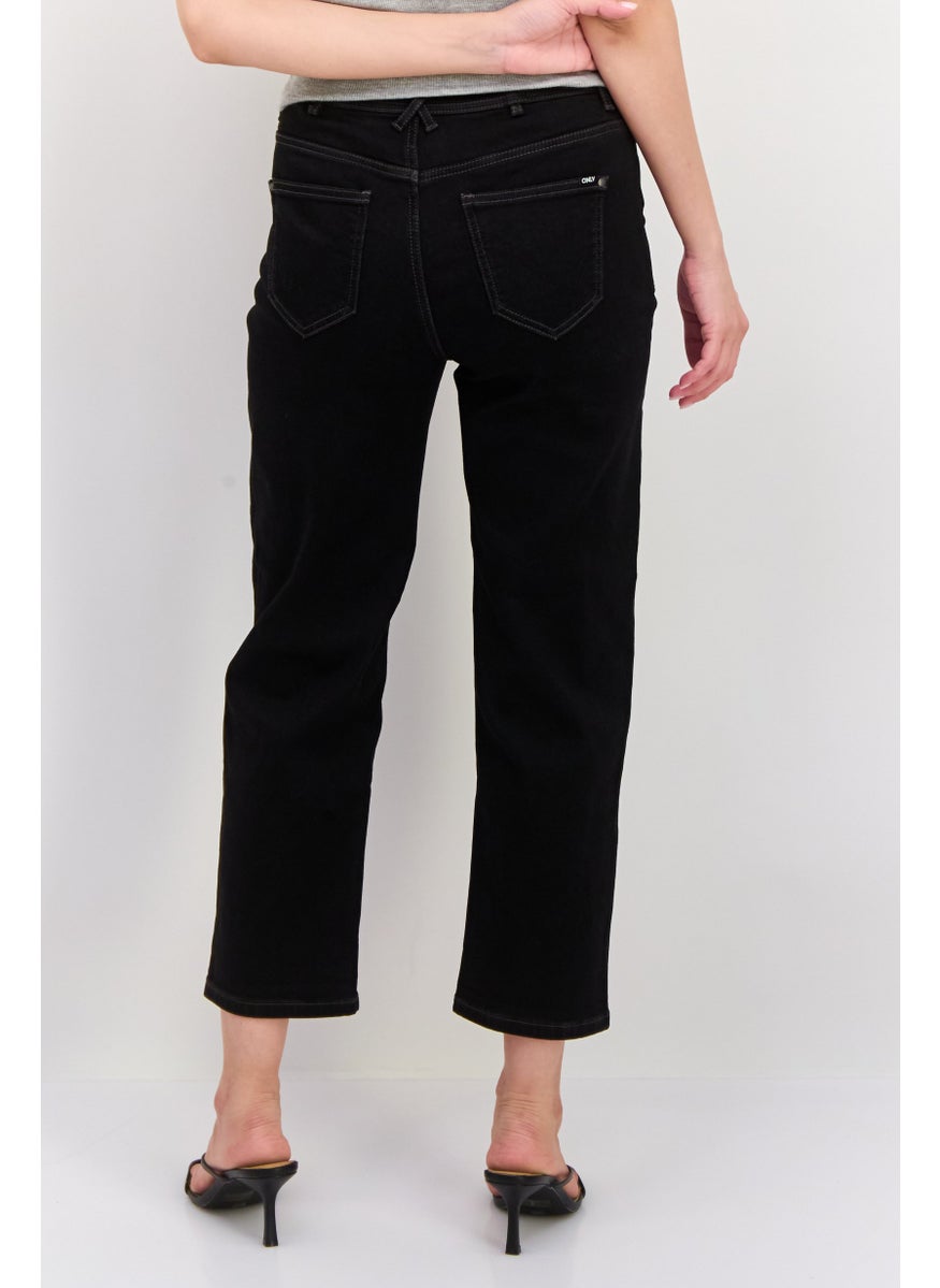 Women Boyfriend Fit Plain Stretchable Jeans, Black