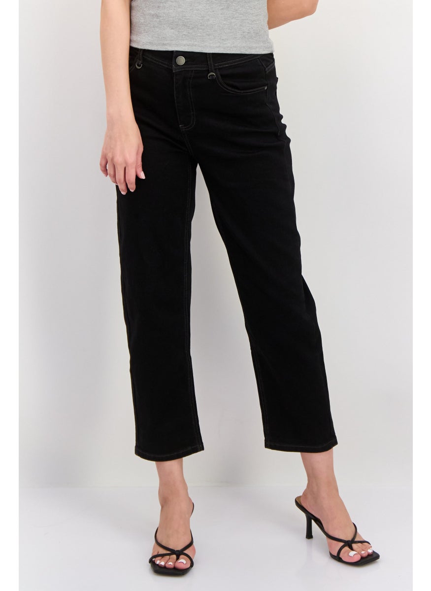 Women Boyfriend Fit Plain Stretchable Jeans, Black