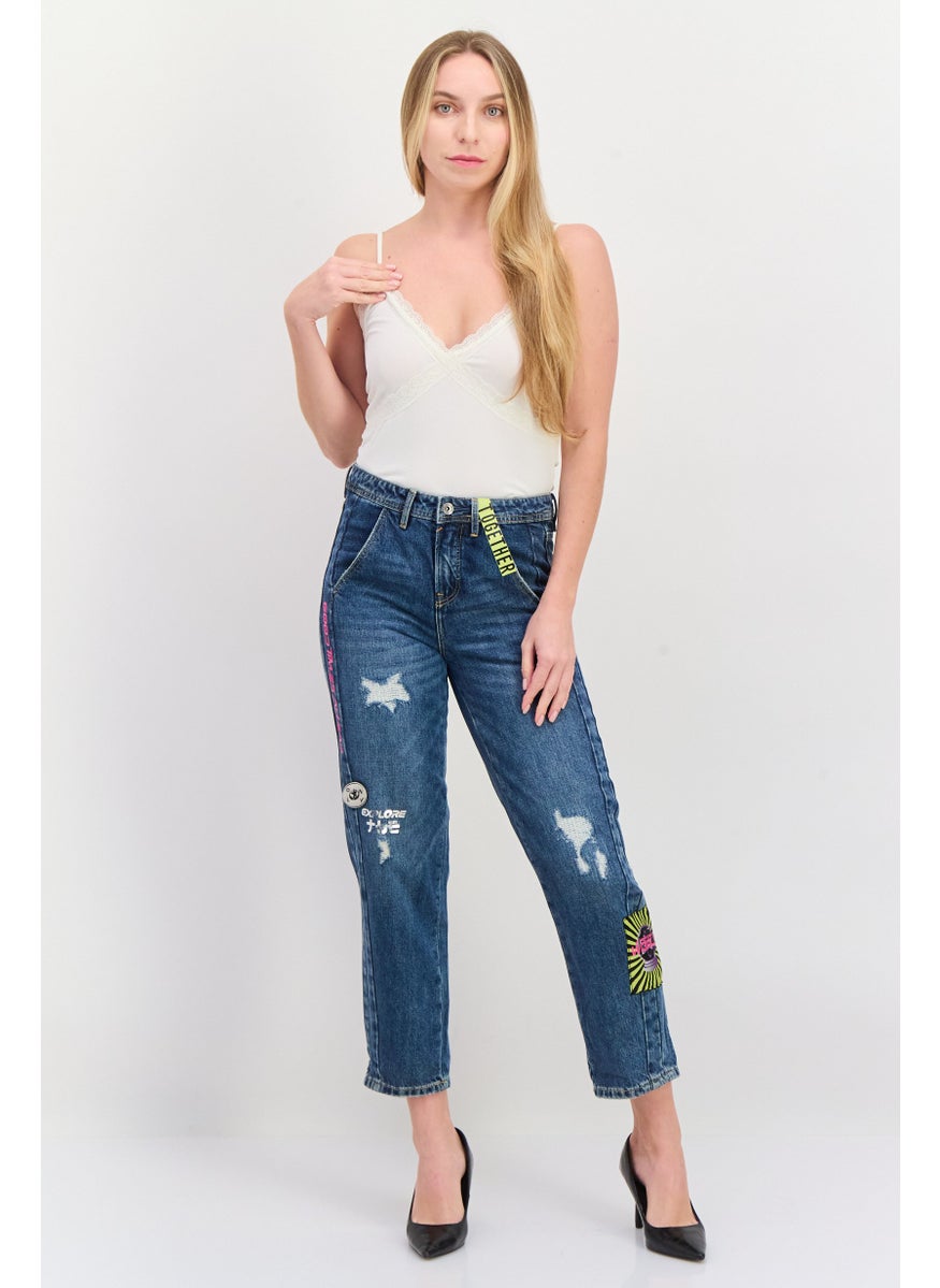 Women Regular Fit Washed Denim Jean, Blue