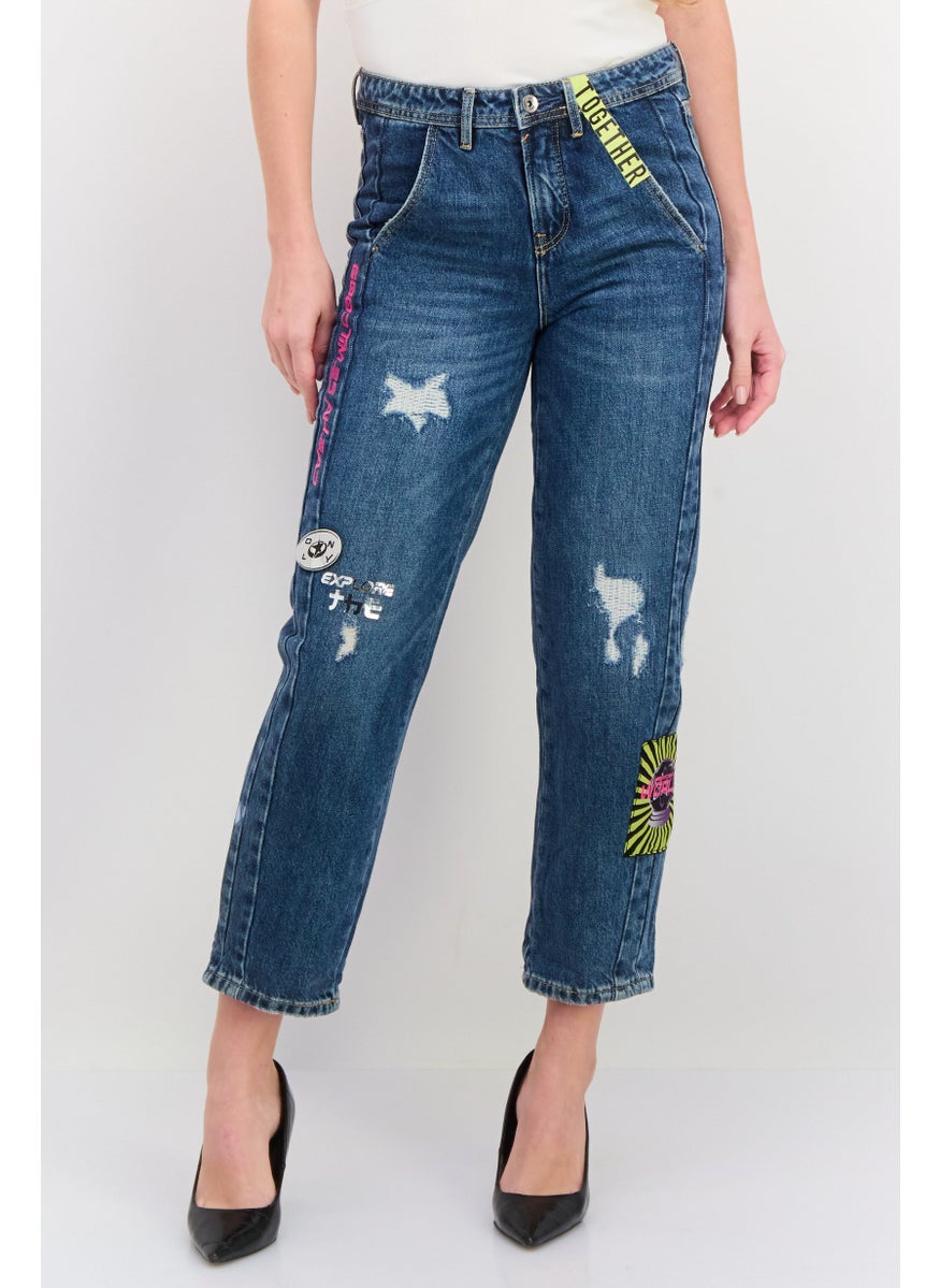 Women Regular Fit Washed Denim Jean, Blue