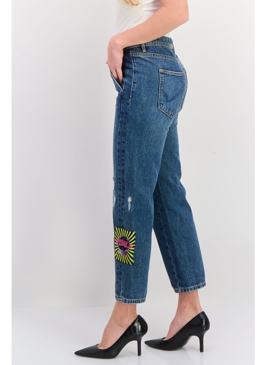 Women Regular Fit Washed Denim Jean, Blue