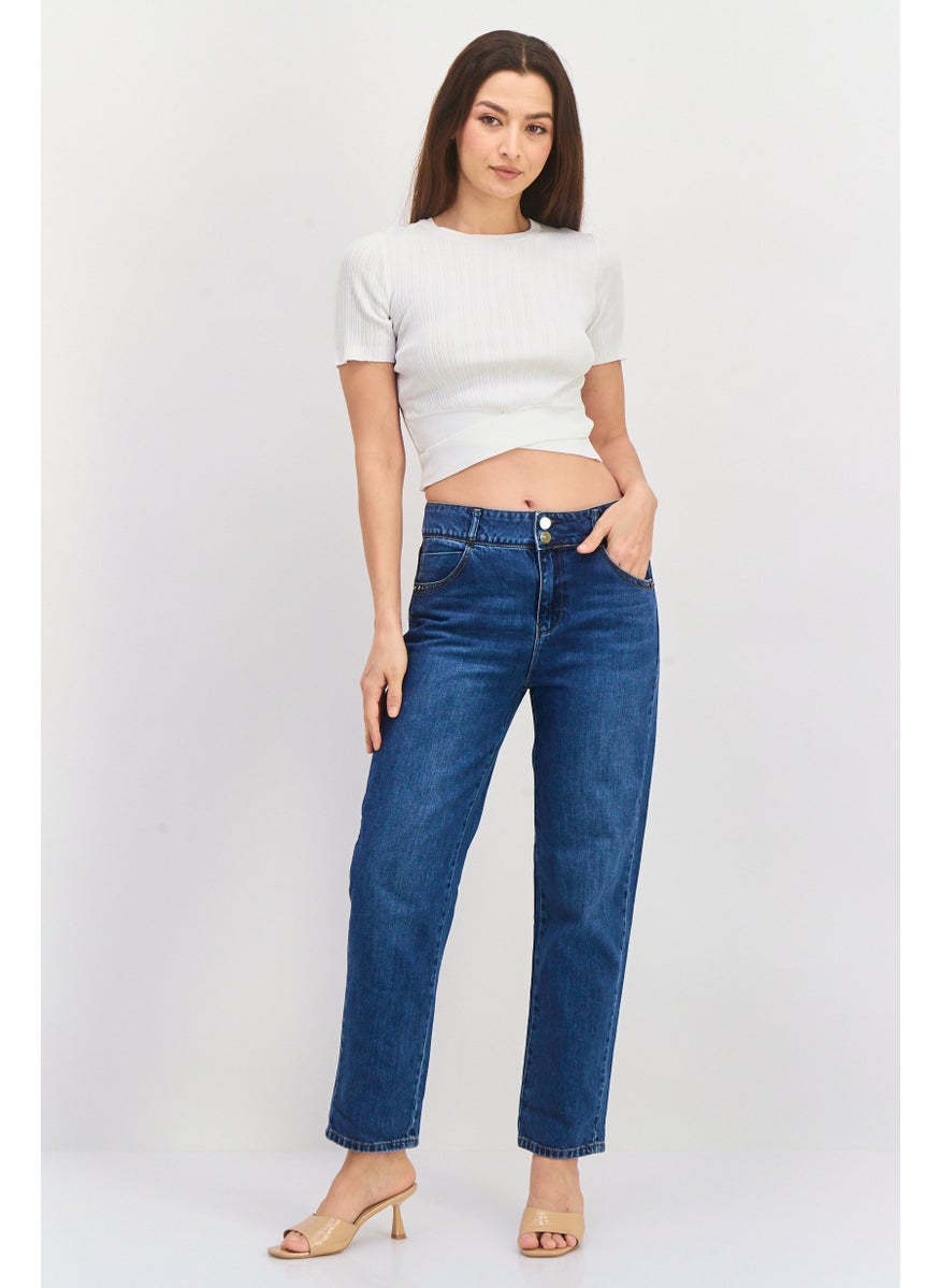 Women Regular Fit Mid Rise Washed No Stretch Jeans, Blue