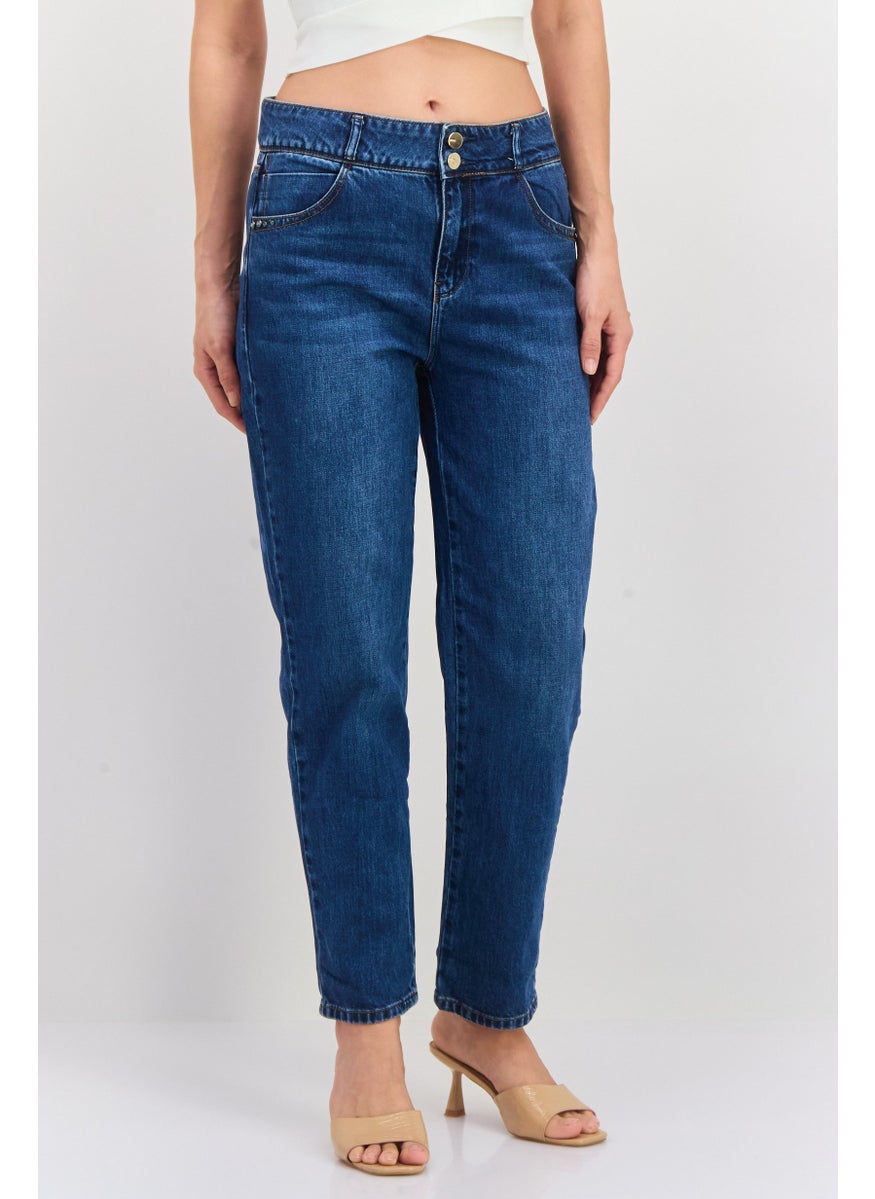 Women Regular Fit Mid Rise Washed No Stretch Jeans, Blue