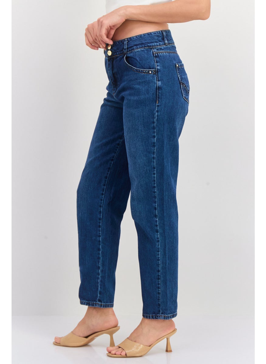 Women Regular Fit Mid Rise Washed No Stretch Jeans, Blue