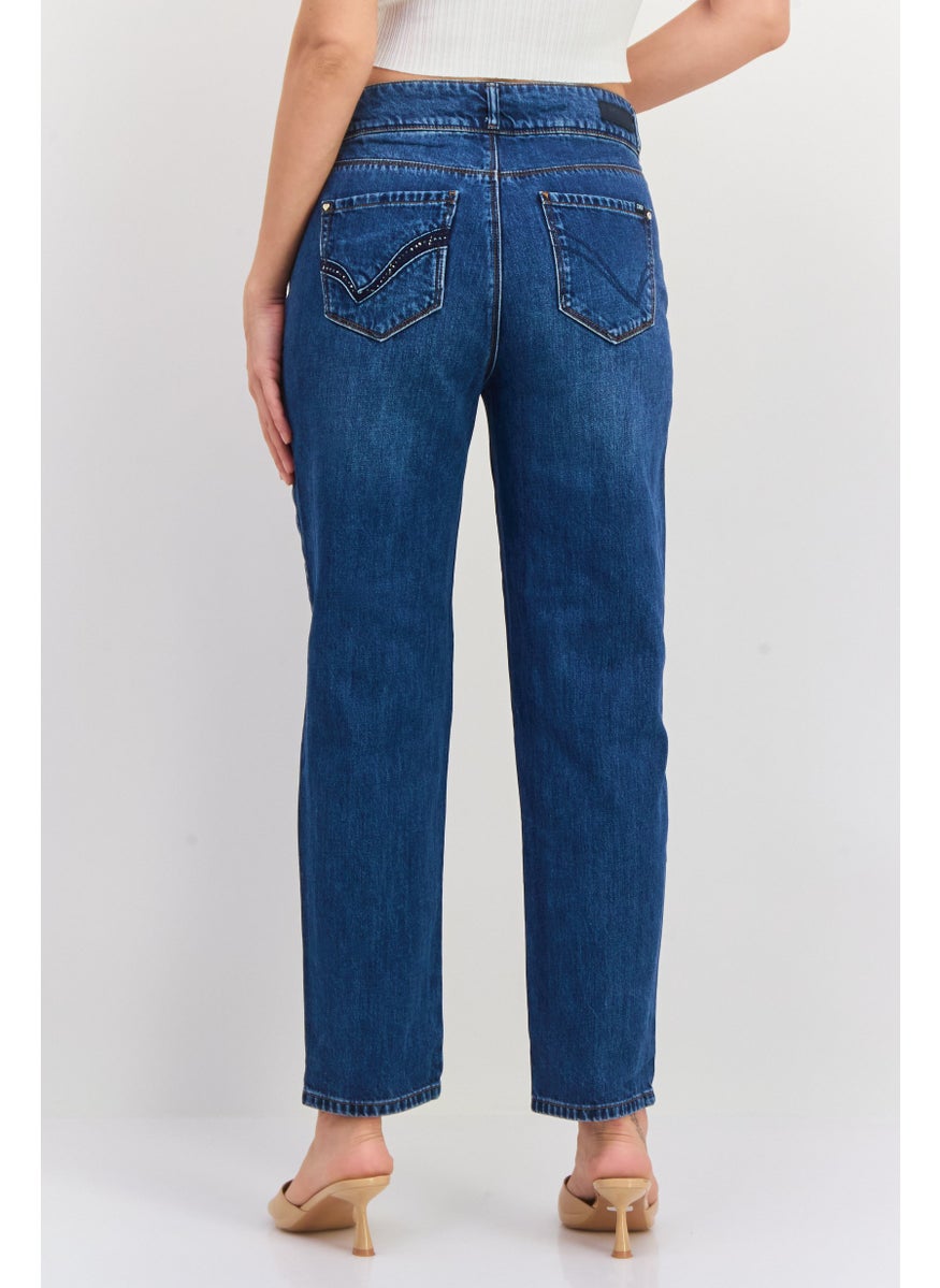 Women Regular Fit Mid Rise Washed No Stretch Jeans, Blue