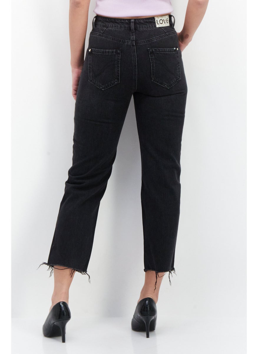 Women Regular Fit Washed Straight Jeans, Black