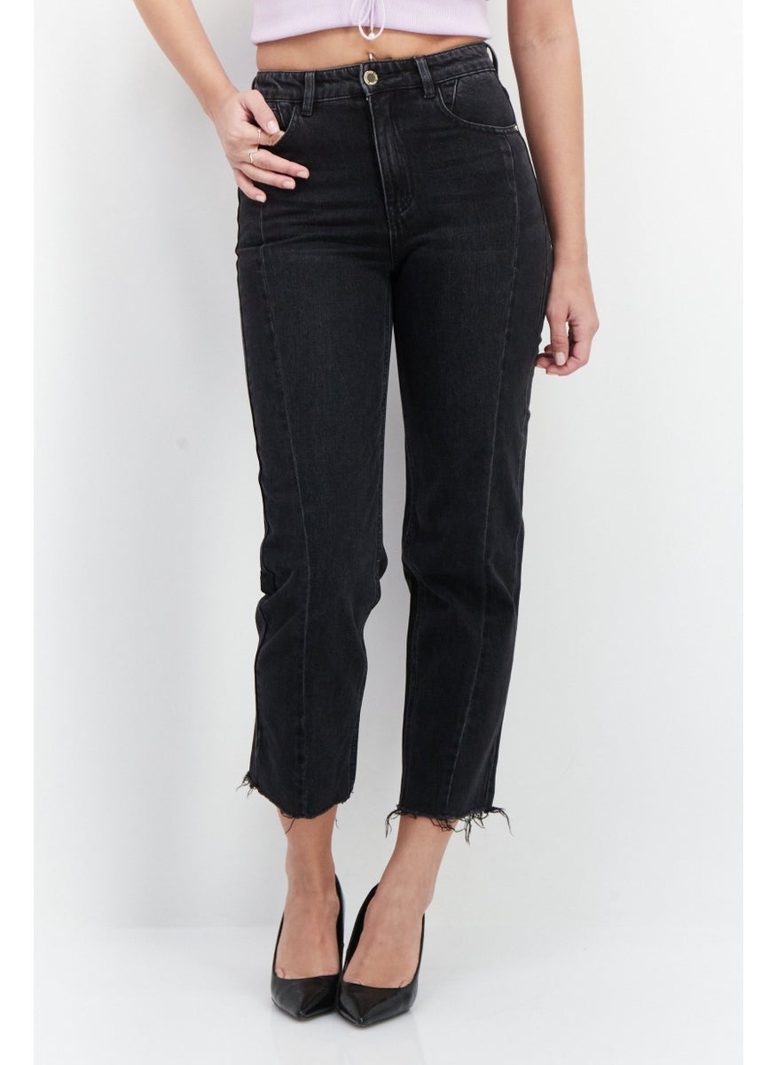 Women Regular Fit Washed Straight Jeans, Black