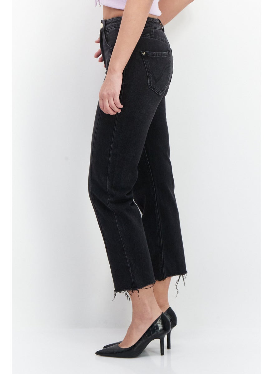 Women Regular Fit Washed Straight Jeans, Black