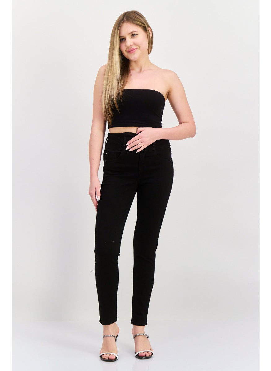 Women Skinny Fit Plain Stretchable Jeans, Black