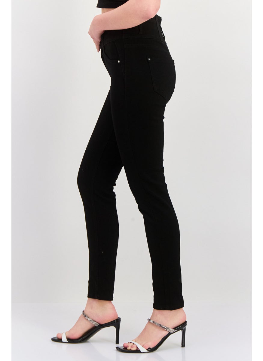 Women Skinny Fit Plain Stretchable Jeans, Black