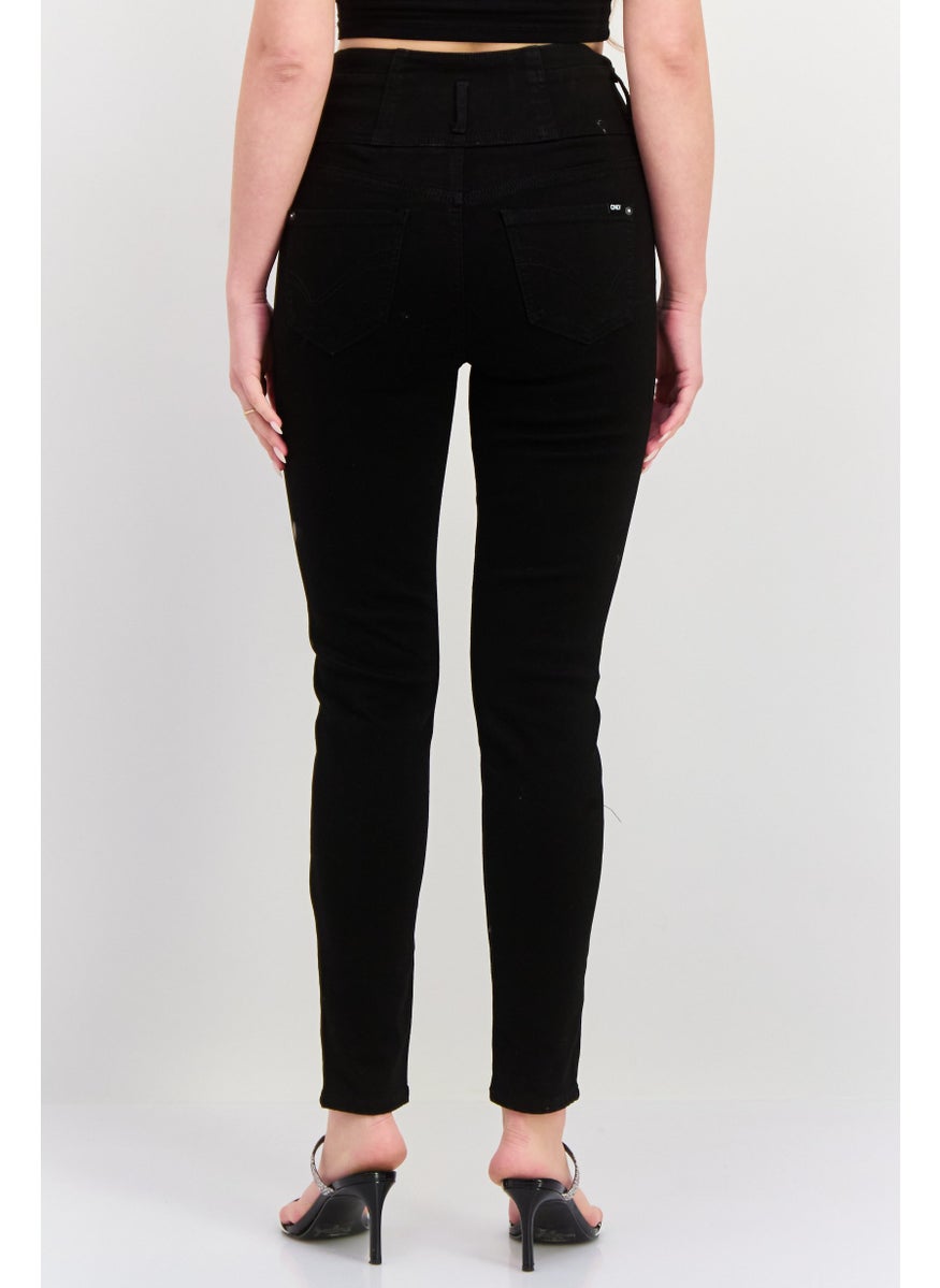 Women Skinny Fit Plain Stretchable Jeans, Black