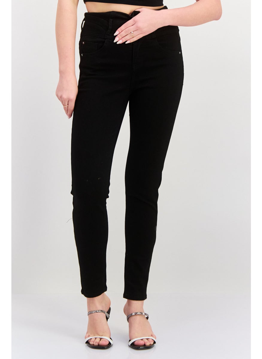 Women Skinny Fit Plain Stretchable Jeans, Black