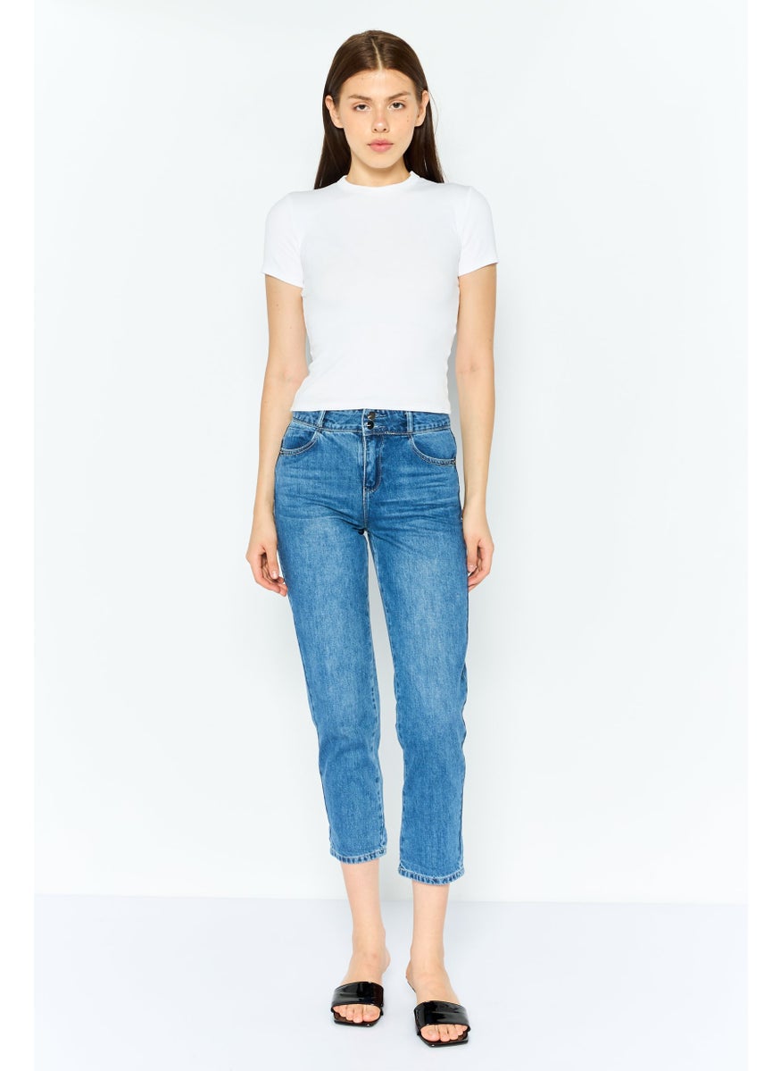 Women Regular Fit Solid Non Stretchable Denim Jeans, Blue